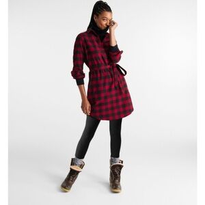 LL Bean flannel dress cotton dress Scotch flannel Tunic Black Plaid Shirt Dress